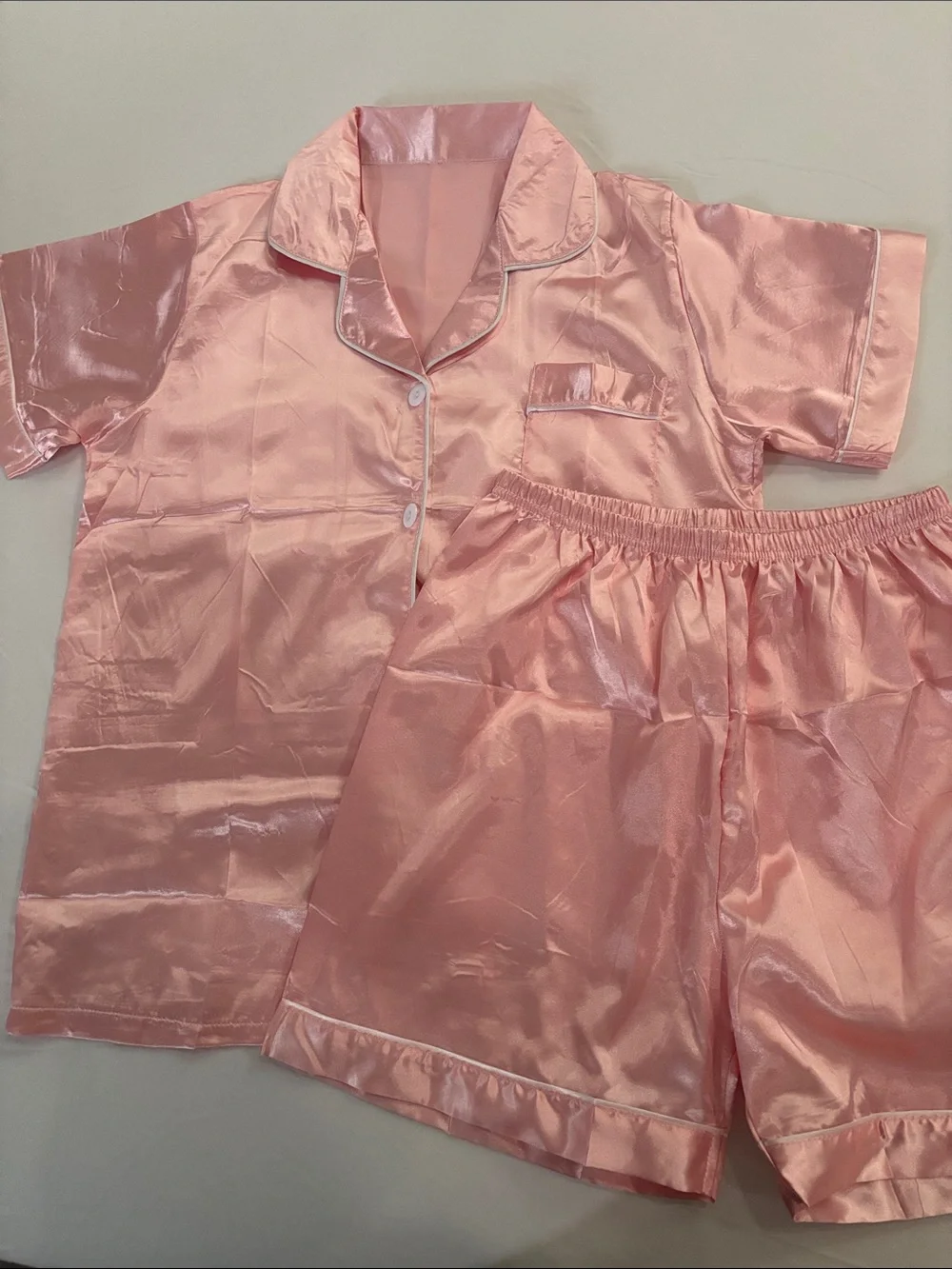 Silky Short Sleeve Pink Satin Pajama Set